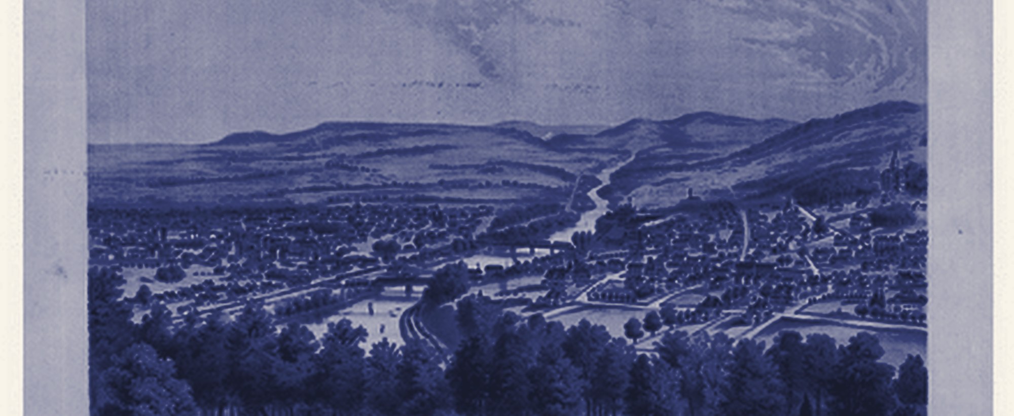 1877 lithograph of Bethlehem and South Bethlehem, Pennsylvania